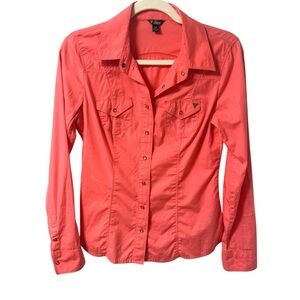 Guess Vintage Pearl Snap Button Up Shirt Long Sleeve Womens Small Western Collar